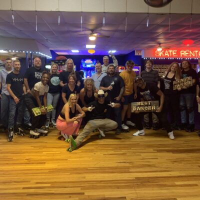Group Photo from Rambos Skateland in Saraland AL for The Skate Cowboy and LoLo's adult night event 8.12.23